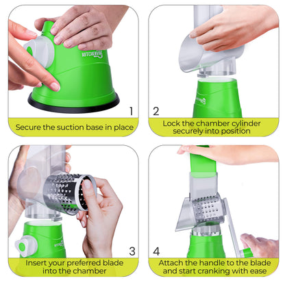 3-in-1 Rotary Drum Grater & Vegetable Slicer – Fast, Safe & Effortless Food Prep