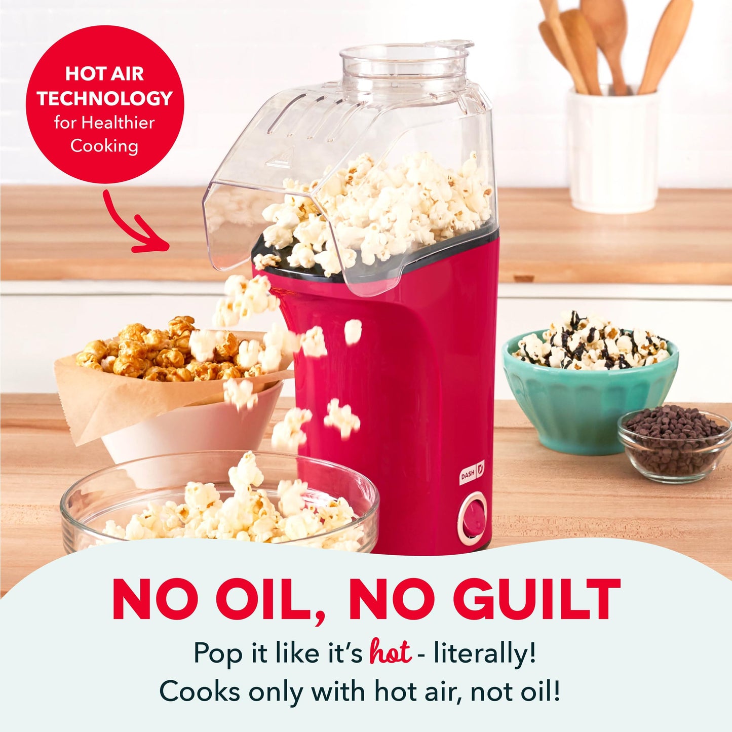 Mini Popcorn Machine – Fresh Hot Air Popcorn Maker in 3 Minutes | Healthy Oil-Free Snack Maker