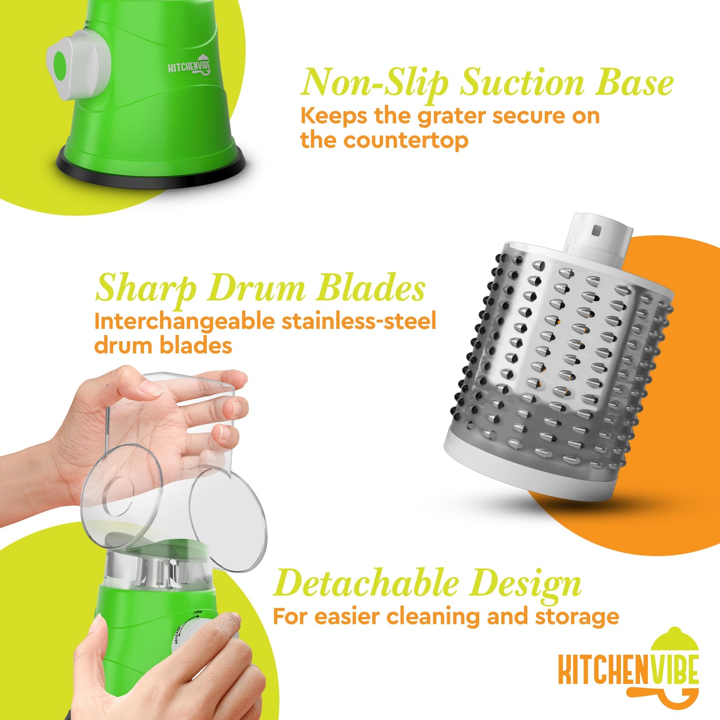3-in-1 Rotary Drum Grater & Vegetable Slicer – Fast, Safe & Effortless Food Prep