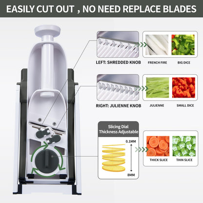 8-in-1 Adjustable Vegetable Cutter & Mandoline Slicer – Safe Foldable Kitchen Chopper for Fast Meal Prep