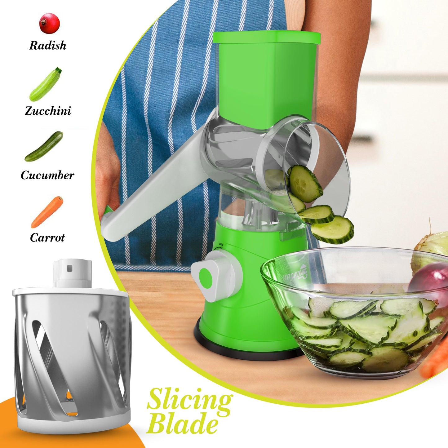 3-in-1 Rotary Drum Grater & Vegetable Slicer – Fast, Safe & Effortless Food Prep