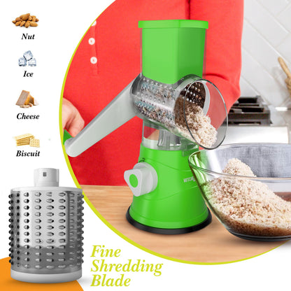 3-in-1 Rotary Drum Grater & Vegetable Slicer – Fast, Safe & Effortless Food Prep