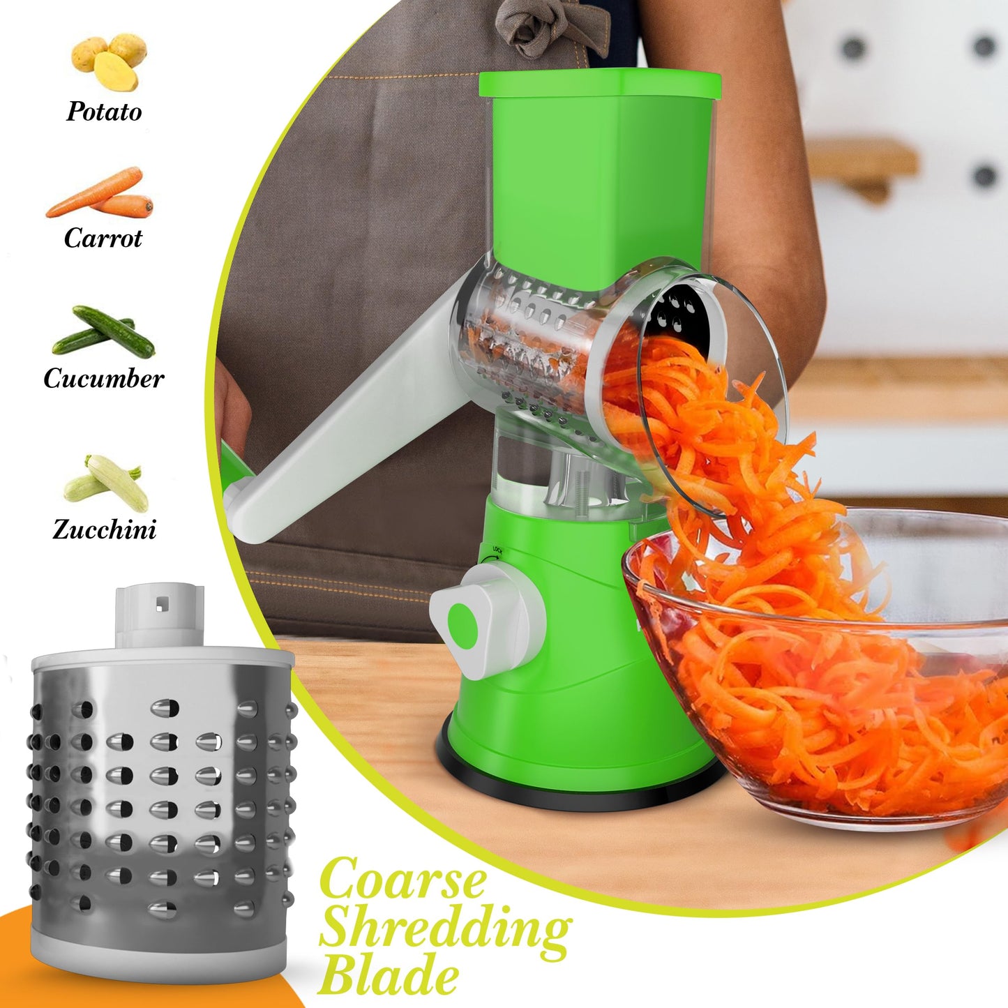 3-in-1 Rotary Drum Grater & Vegetable Slicer – Fast, Safe & Effortless Food Prep